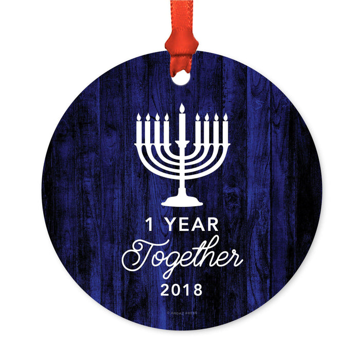 Custom Jewish Family Metal Hanukkah Ornament, Our First Hanukkah, Includes Ribbon and Gift Bag, Design 1-Set of 1-Andaz Press-Anniversary-