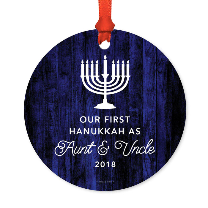 Custom Jewish Family Metal Hanukkah Ornament, Our First Hanukkah, Includes Ribbon and Gift Bag, Design 1-Set of 1-Andaz Press-Aunt and Uncle-