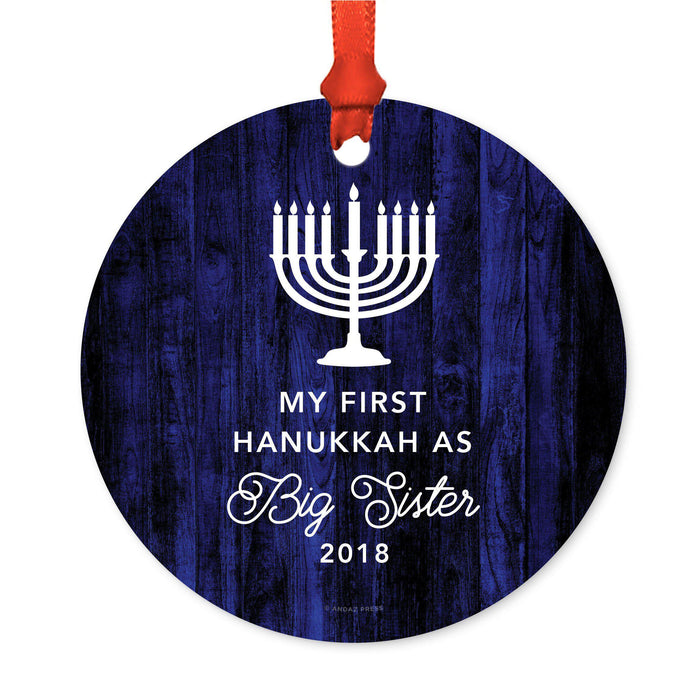 Custom Jewish Family Metal Hanukkah Ornament, Our First Hanukkah, Includes Ribbon and Gift Bag, Design 1-Set of 1-Andaz Press-Big Sister-