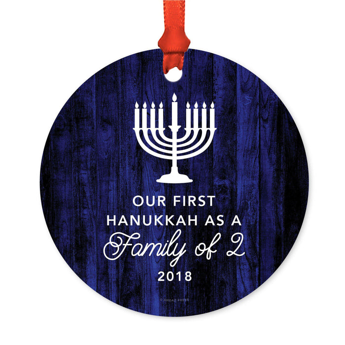 Custom Jewish Family Metal Hanukkah Ornament, Our First Hanukkah, Includes Ribbon and Gift Bag, Design 1-Set of 1-Andaz Press-Family 2-