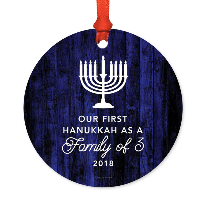 Custom Jewish Family Metal Hanukkah Ornament, Our First Hanukkah, Includes Ribbon and Gift Bag, Design 1-Set of 1-Andaz Press-Family 3-