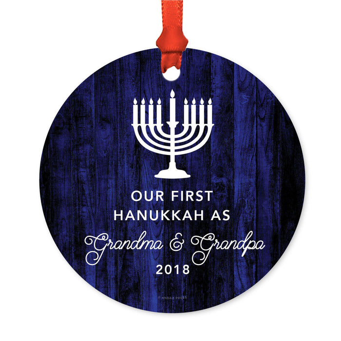 Custom Jewish Family Metal Hanukkah Ornament, Our First Hanukkah, Includes Ribbon and Gift Bag, Design 1-Set of 1-Andaz Press-Grandma Grandpa-