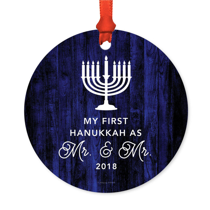 Custom Jewish Family Metal Hanukkah Ornament, Our First Hanukkah, Includes Ribbon and Gift Bag, Design 1-Set of 1-Andaz Press-Mr. & Mr-