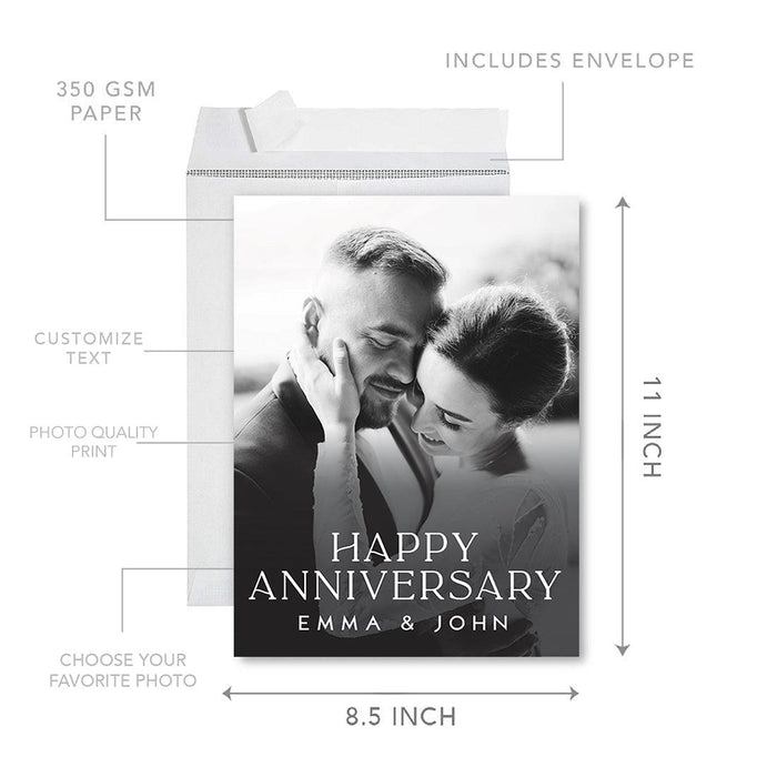 Custom Jumbo Anniversary Photo Card with Envelope, Greeting Card for Anniversary Gifts, Set of 1-Set of 1-Andaz Press-Happy Anniversary-