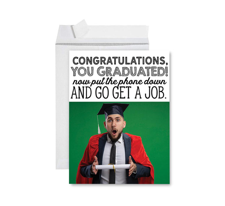 Custom Jumbo Graduation Photo Greeting Card with Envelope, Set of 1-Set of 1-Andaz Press-Go Get A Job-