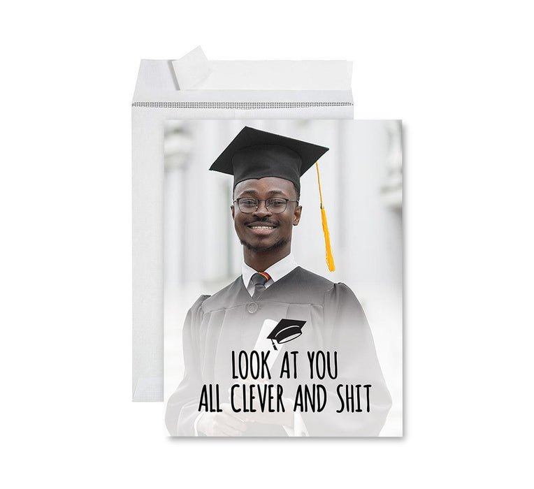 Custom Jumbo Graduation Photo Greeting Card with Envelope, Set of 1-Set of 1-Andaz Press-Look At You All Clever And Shit-