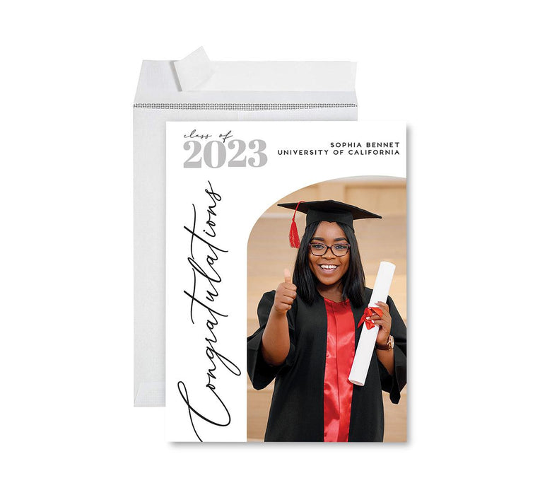 Custom Jumbo Graduation Photo Greeting Card with Envelope, Set of 1-Set of 1-Andaz Press-Minimal Arch-