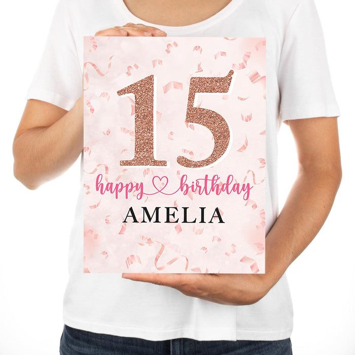 Custom Jumbo Happy 15 Birthday Card with Envelope-Set of 1-Andaz Press-Rose Gold-