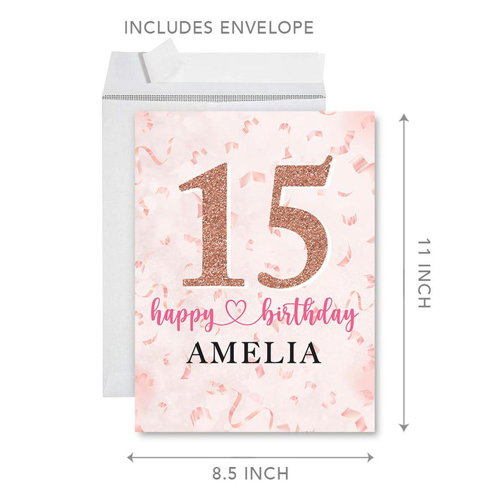 Custom Jumbo Happy 15 Birthday Card with Envelope-Set of 1-Andaz Press-Rose Gold-