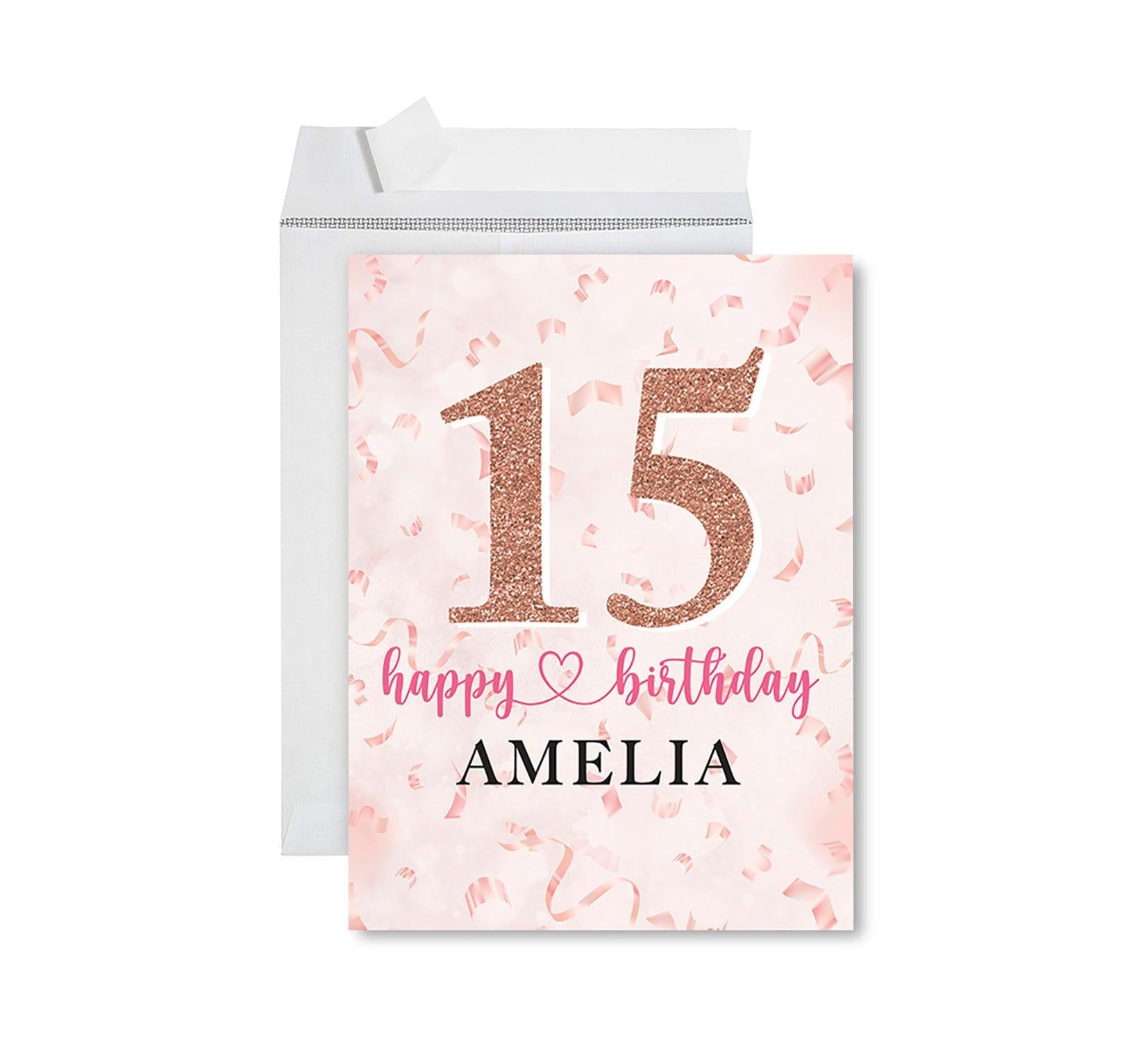 Custom Jumbo Happy 15 Birthday Card with Envelope-Set of 1-Andaz Press-Rose Gold-