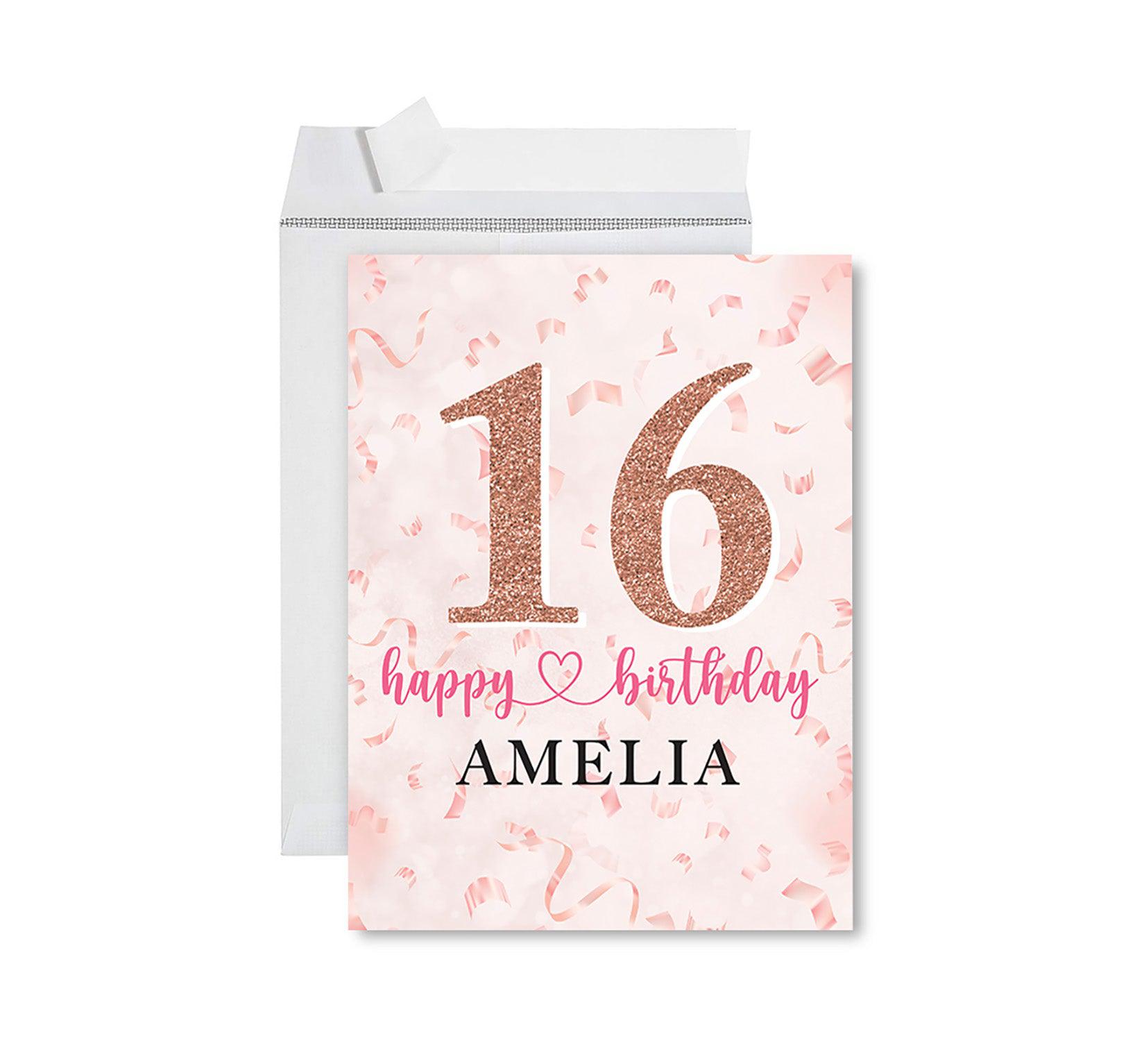 Custom Jumbo Happy 16 Birthday Card with Envelope-Set of 1-Andaz Press-Rose Gold-