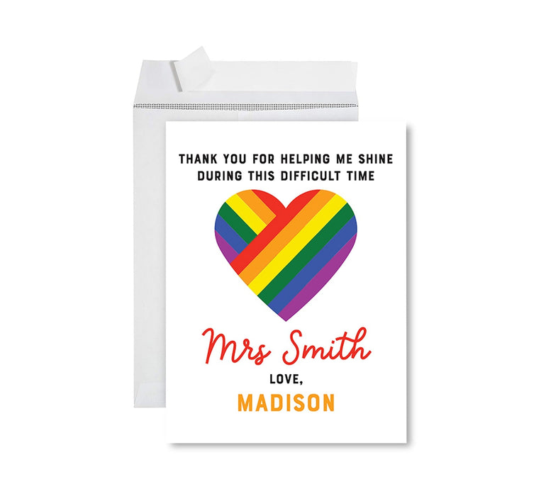 Custom Jumbo Teacher Appreciation Cards - Best Staff Thank You Card with Envelope, 9 Designs-Set of 1-Andaz Press-Rainbow Custom-