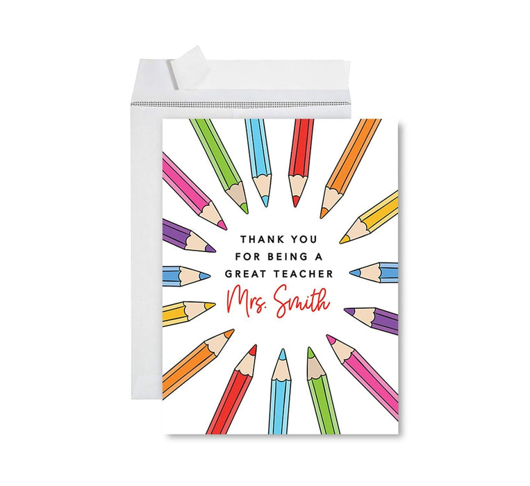 Custom Jumbo Teacher Appreciation Cards - Best Staff Thank You Card with Envelope, 9 Designs-Set of 1-Andaz Press-A Great Teacher Custom Name-