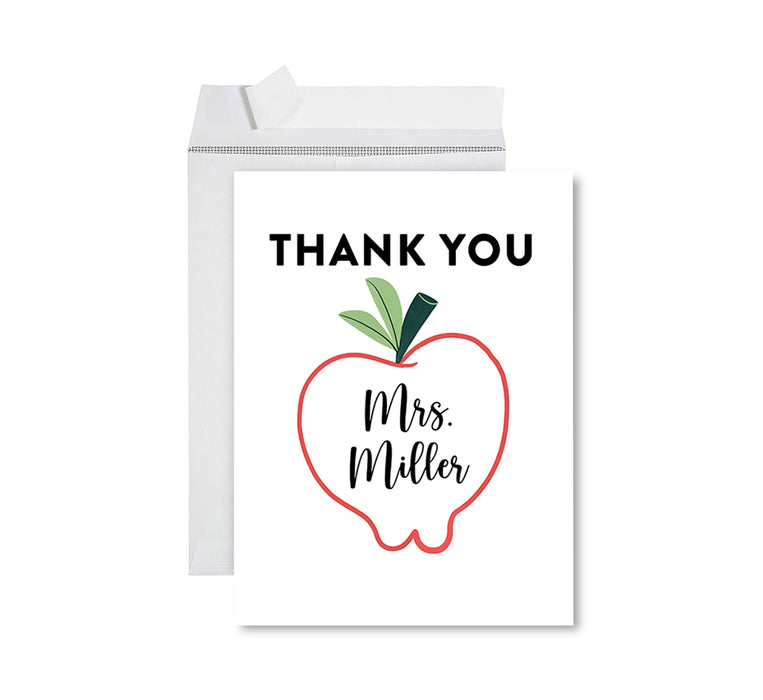 Custom Jumbo Teacher Appreciation Cards - Best Staff Thank You Card with Envelope, 9 Designs-Set of 1-Andaz Press-Apple Custom Name-