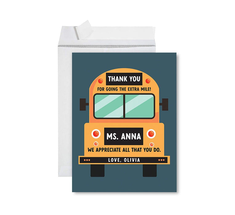Custom Jumbo Teacher Appreciation Cards - Best Staff Thank You Card with Envelope, 9 Designs-Set of 1-Andaz Press-Extra Mile Custom Names-