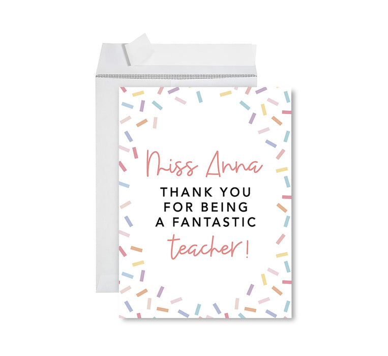 Custom Jumbo Teacher Appreciation Cards - Best Staff Thank You Card with Envelope, 9 Designs-Set of 1-Andaz Press-Fantastic Teacher Custom Name-