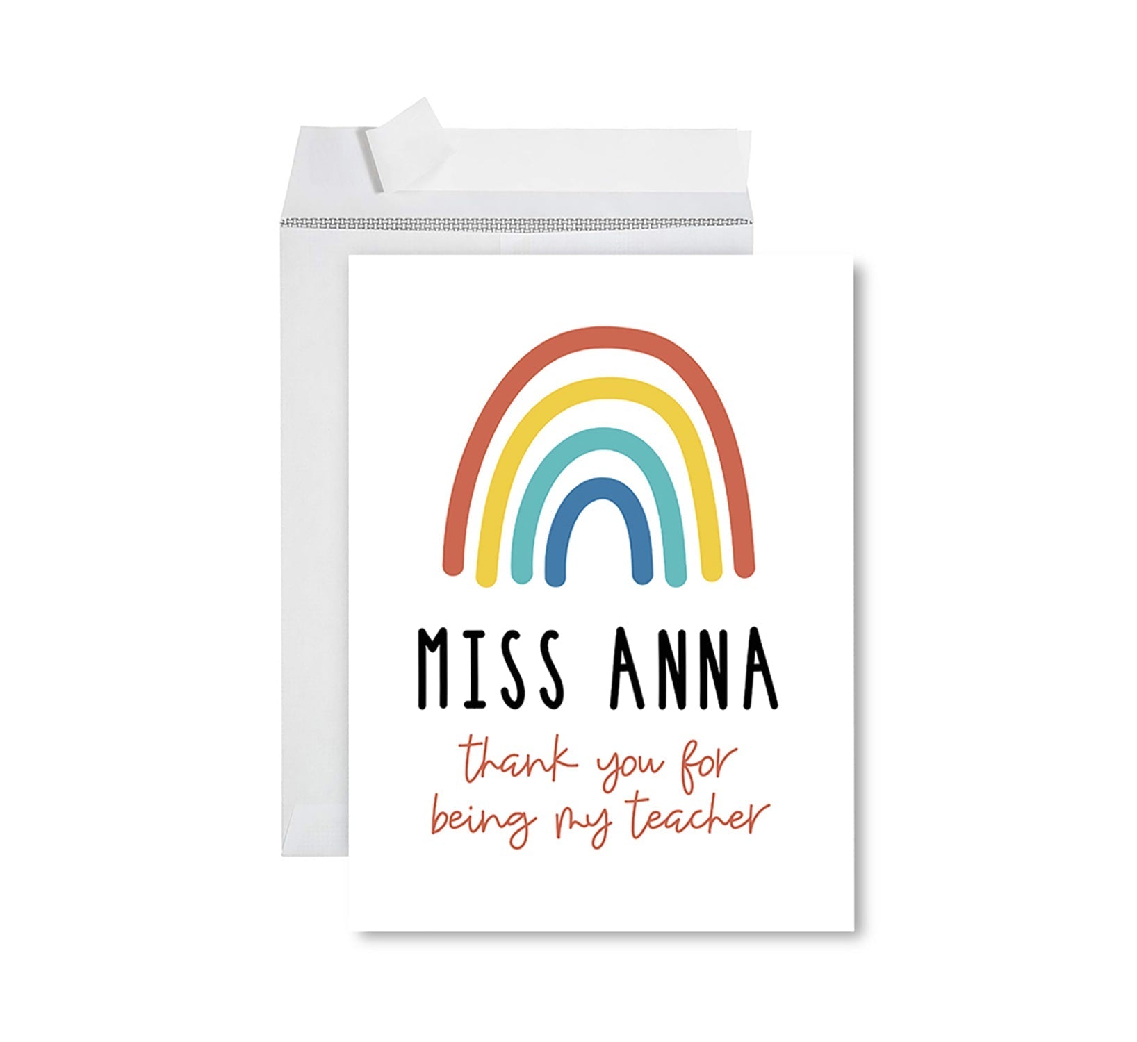 Custom Jumbo Teacher Appreciation Cards - Best Staff Thank You Card with Envelope, 9 Designs-Set of 1-Andaz Press-Rainbow Custom-