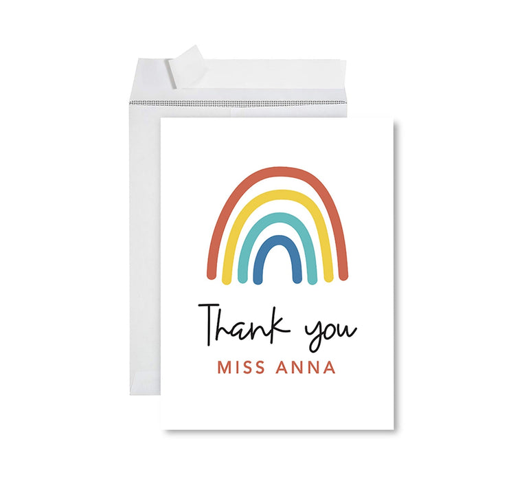 Custom Jumbo Teacher Appreciation Cards - Best Staff Thank You Card with Envelope, 9 Designs-Set of 1-Andaz Press-Rainbow Thank You Custom Name-