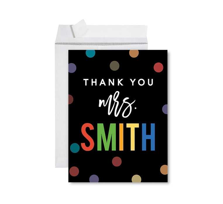 Custom Jumbo Teacher Appreciation Cards - Best Staff Thank You Card with Envelope, 9 Designs-Set of 1-Andaz Press-Thank You Custom Name Polka Dots-