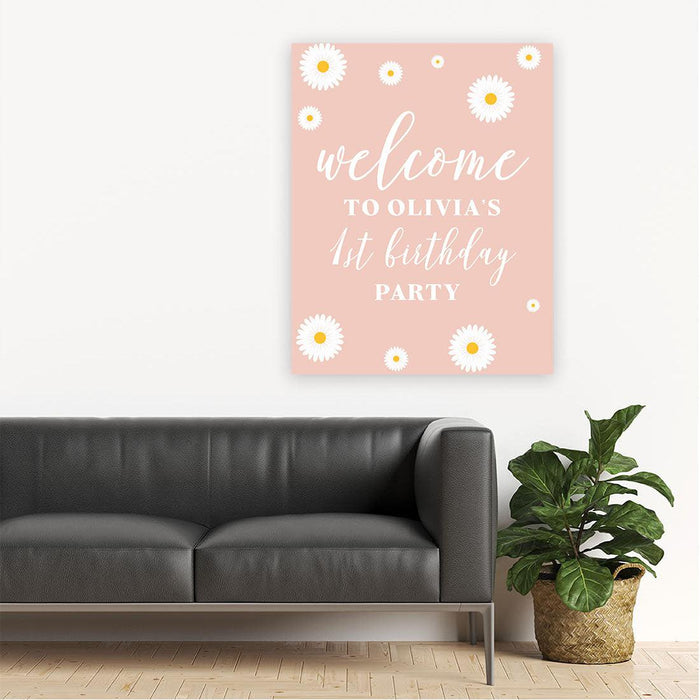 Custom Large Canvas Welcome Sign for Kids Birthday Party, Birthday Welcome Sign, Guestbook Alternative-Set of 1-Andaz Press-Daisy-