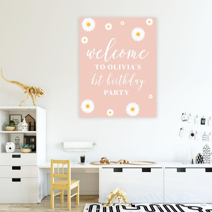 Custom Large Canvas Welcome Sign for Kids Birthday Party, Birthday Welcome Sign, Guestbook Alternative-Set of 1-Andaz Press-Daisy-
