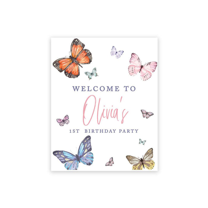Custom Large Canvas Welcome Sign for Kids Birthday Party, Birthday Welcome Sign, Guestbook Alternative-Set of 1-Andaz Press-Butterfly-