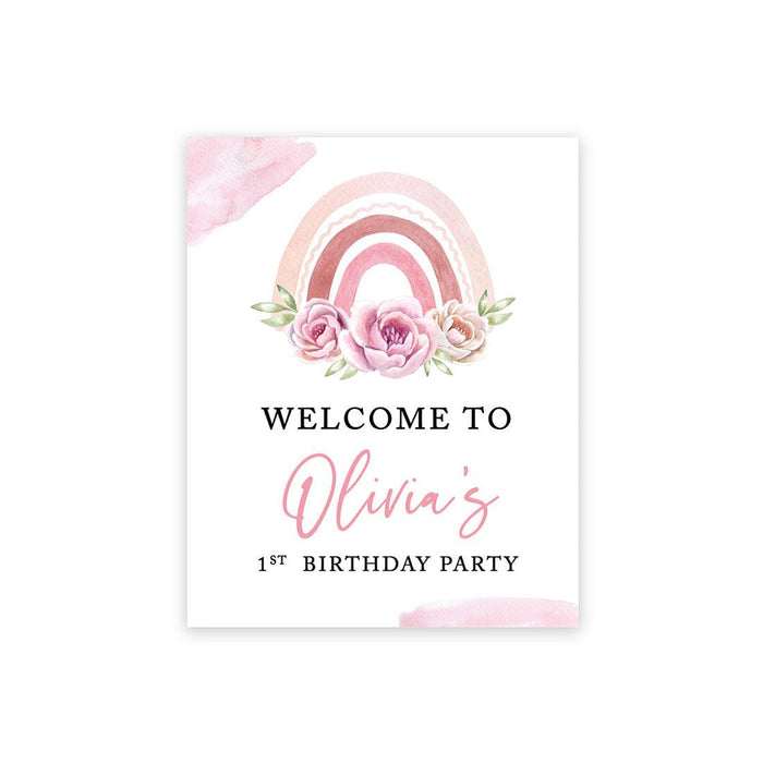 Custom Large Canvas Welcome Sign for Kids Birthday Party, Birthday Welcome Sign, Guestbook Alternative-Set of 1-Andaz Press-Floral Rainbow-