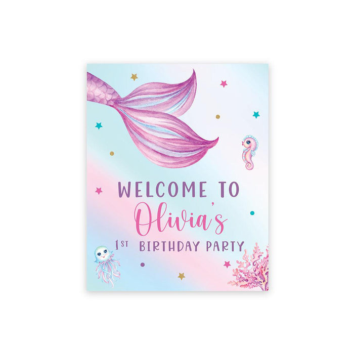 Custom Large Canvas Welcome Sign for Kids Birthday Party, Birthday Welcome Sign, Guestbook Alternative-Set of 1-Andaz Press-Mermaid-