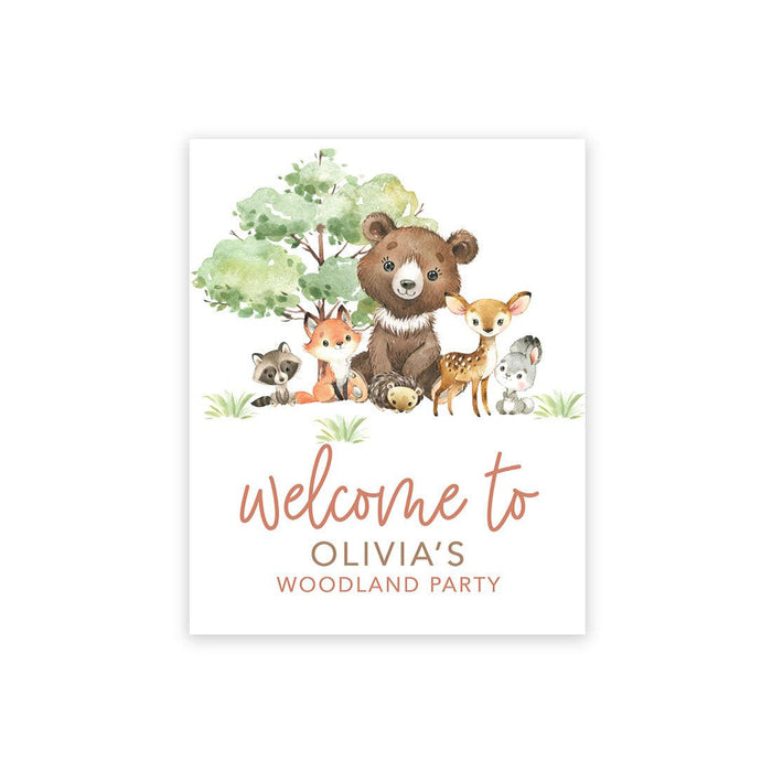 Custom Large Canvas Welcome Sign for Kids Birthday Party, Birthday Welcome Sign, Guestbook Alternative-Set of 1-Andaz Press-Woodland Animals-