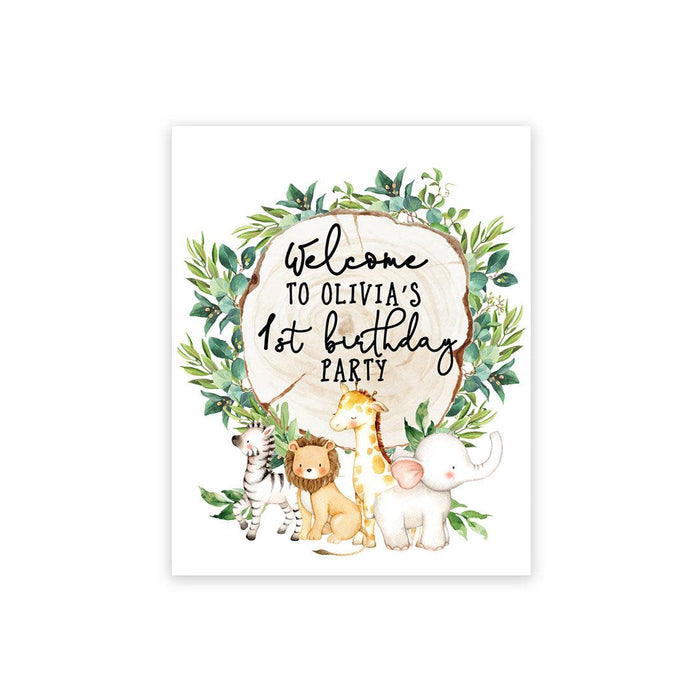 Custom Large Canvas Welcome Sign for Kids Birthday Party, Birthday Welcome Sign, Guestbook Alternative-Set of 1-Andaz Press-Woodland Safari-