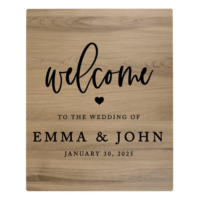 Custom Large Rustic English Oak Wooden Welcome Sign for Wedding, Rustic Welcome Sign 16" x 20"-Set of 1-Andaz Press-Heart Names-