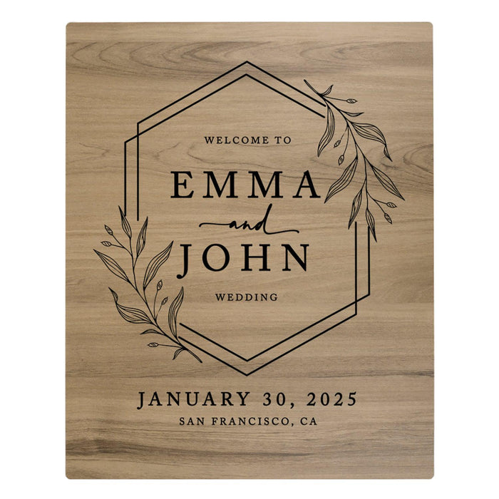 Custom Large Rustic English Oak Wooden Welcome Sign for Wedding, Rustic Welcome Sign 16" x 20"-Set of 1-Andaz Press-Heart Names-