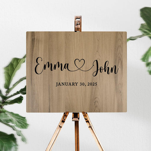 Custom Large Rustic English Oak Wooden Welcome Sign for Wedding, Rustic Welcome Sign 16" x 20"-Set of 1-Andaz Press-Heart Names-