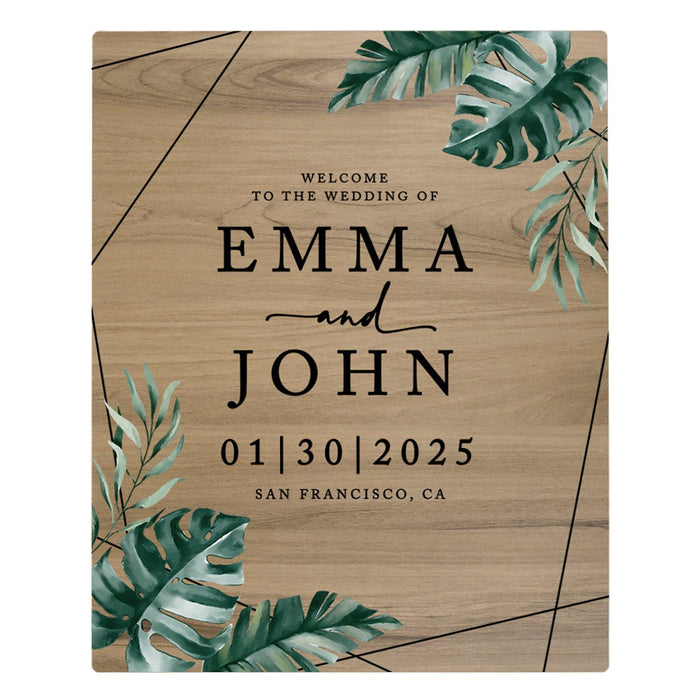 Custom Large Rustic English Oak Wooden Welcome Sign for Wedding, Rustic Welcome Sign 16" x 20"-Set of 1-Andaz Press-Heart Names-
