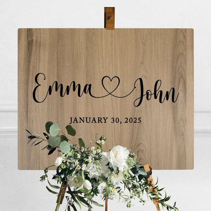 Custom Large Rustic English Oak Wooden Welcome Sign for Wedding, Rustic Welcome Sign 16" x 20"-Set of 1-Andaz Press-Heart Names-