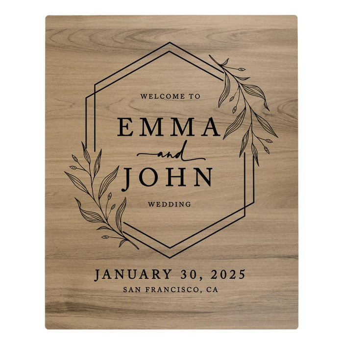 Custom Large Rustic English Oak Wooden Welcome Sign for Wedding, Rustic Welcome Sign 16" x 20"-Set of 1-Andaz Press-Geometric Laurel Wreath-