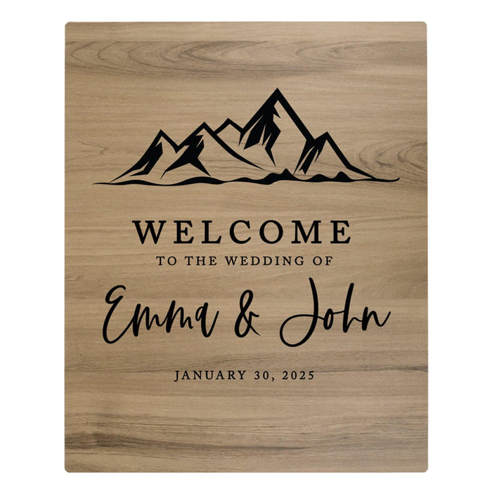 Custom Large Rustic English Oak Wooden Welcome Sign for Wedding, Rustic Welcome Sign 16" x 20"-Set of 1-Andaz Press-Minimal Mountains-