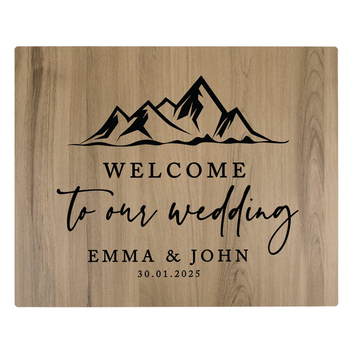 Custom Large Rustic English Oak Wooden Welcome Sign for Wedding, Rustic Welcome Sign 16" x 20"-Set of 1-Andaz Press-Mountains-