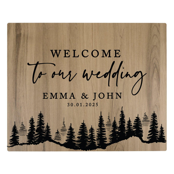 Custom Large Rustic English Oak Wooden Welcome Sign for Wedding, Rustic Welcome Sign 16" x 20"-Set of 1-Andaz Press-Pine Trees-