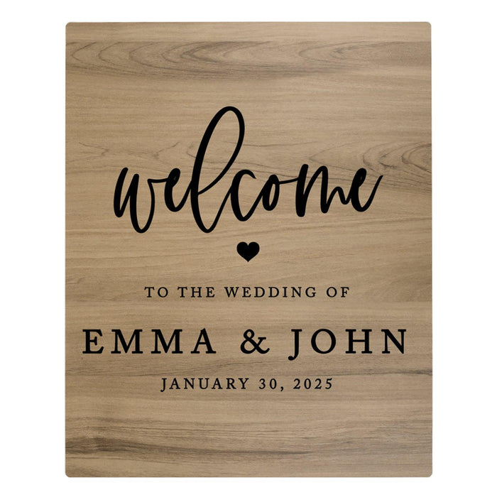 Custom Large Rustic English Oak Wooden Welcome Sign for Wedding, Rustic Welcome Sign 16" x 20"-Set of 1-Andaz Press-Welcome Heart-