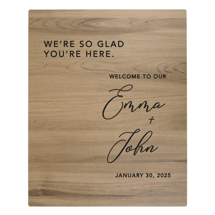Custom Large Rustic English Oak Wooden Welcome Sign for Wedding, Rustic Welcome Sign 16" x 20"-Set of 1-Andaz Press-We're So Glad You're Here-