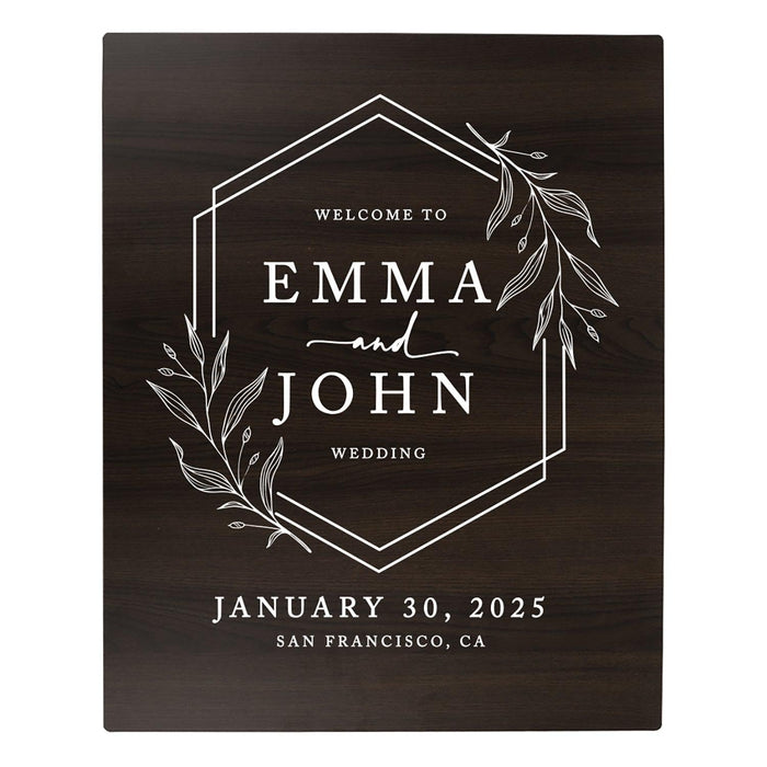 Custom Large Rustic Wooden Welcome Sign for Wedding - 30 Designs-Set of 1-Andaz Press-Geometric Laurel Wreath-