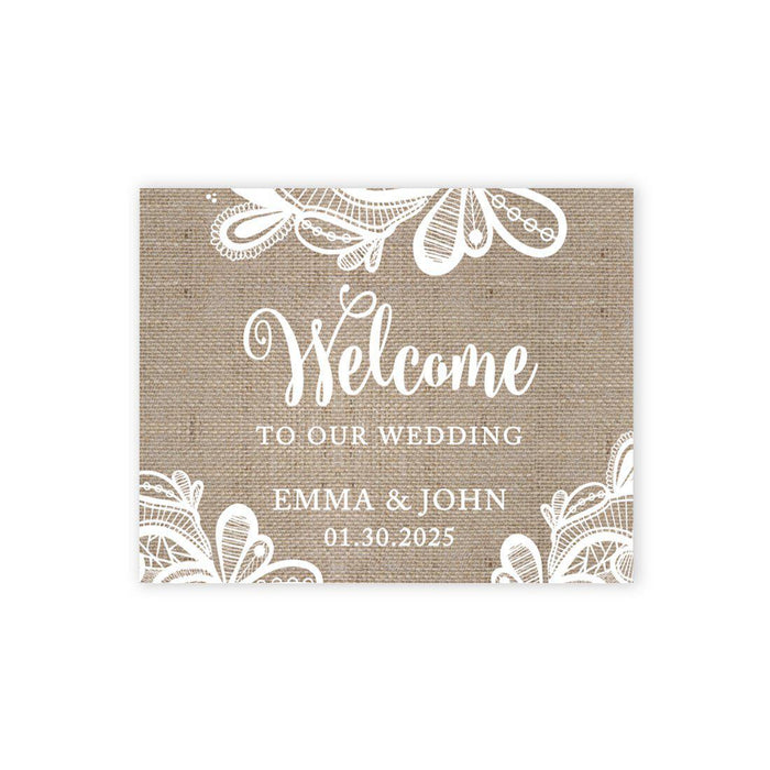 Custom Large Wedding Canvas Welcome Sign, Welcome Sign Guestbook Alternative For Wedding-Set of 1-Andaz Press-Burlap Lace-