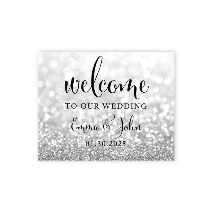 Custom Large Wedding Canvas Welcome Sign, Welcome Sign Guestbook Alternative For Wedding-Set of 1-Andaz Press-Faux Silver Glitter-
