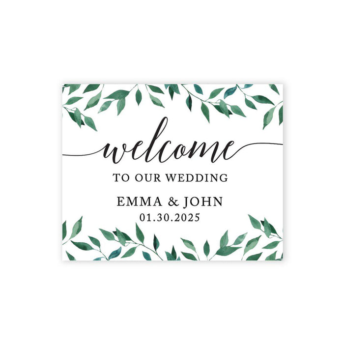 Custom Large Wedding Canvas Welcome Sign, Welcome Sign Guestbook Alternative For Wedding-Set of 1-Andaz Press-Natural Greenery Green-