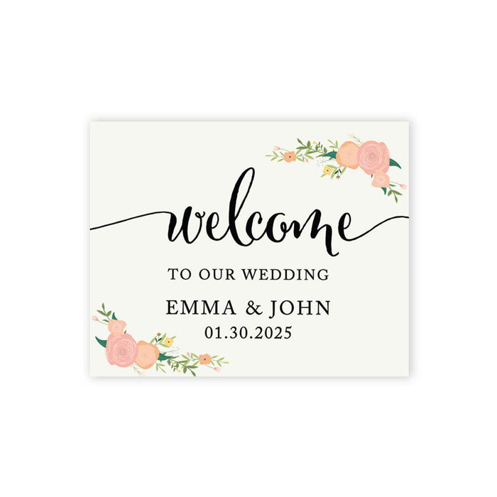 Custom Large Wedding Canvas Welcome Sign, Welcome Sign Guestbook Alternative For Wedding-Set of 1-Andaz Press-Pink Coral Floral-