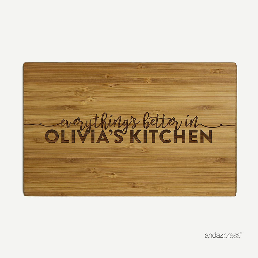 Custom Laser Engraved Small Bamboo Wood Cutting Board, Everything is Better in Your Kitchen-Set of 1-Andaz Press-