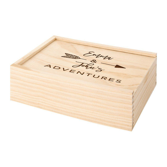 Custom Laser Engraved Wedding Wooden Photo Box-Set of 1-Koyal Wholesale-Couple Names + Adventures-