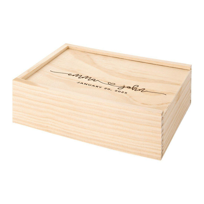 Custom Laser Engraved Wedding Wooden Photo Box-Set of 1-Koyal Wholesale-Cursive Heart Names-