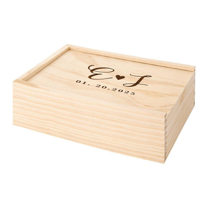Custom Laser Engraved Wedding Wooden Photo Box-Set of 1-Koyal Wholesale-Cursive Initials-